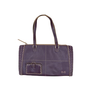 ViaVegan Sustainable Vegan Leather Handbag - Plum Purple with Contrast Stitching, Ethical Fashion Statement Shoulder Bag