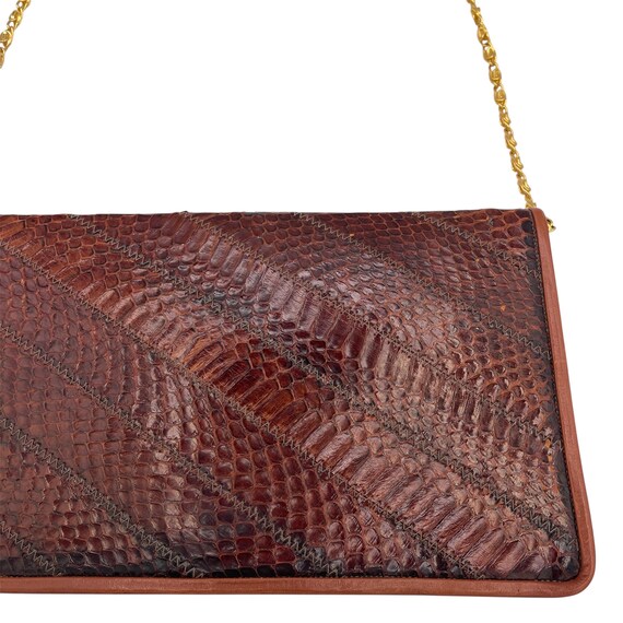 Vintage Brown Python Snake Print Leather Clutch B… - image 3