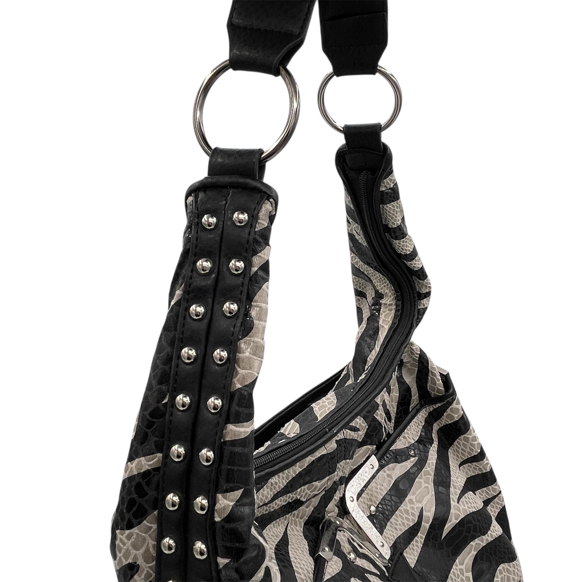 Vintage Zebra Print Shoulder Bag With Studs - Y2K Faux  display picture 1