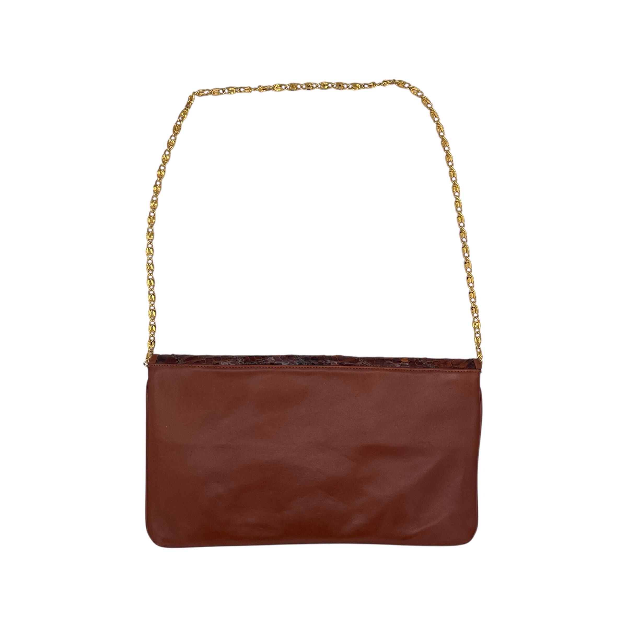 Women's Vintage Snake Print Leather Shoulder Bag - Brown Crossbody Chain Purse, Square Satchel Handbag - View #7