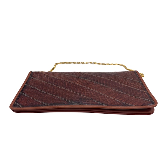 Vintage Brown Python Snake Print Leather Clutch B… - image 6
