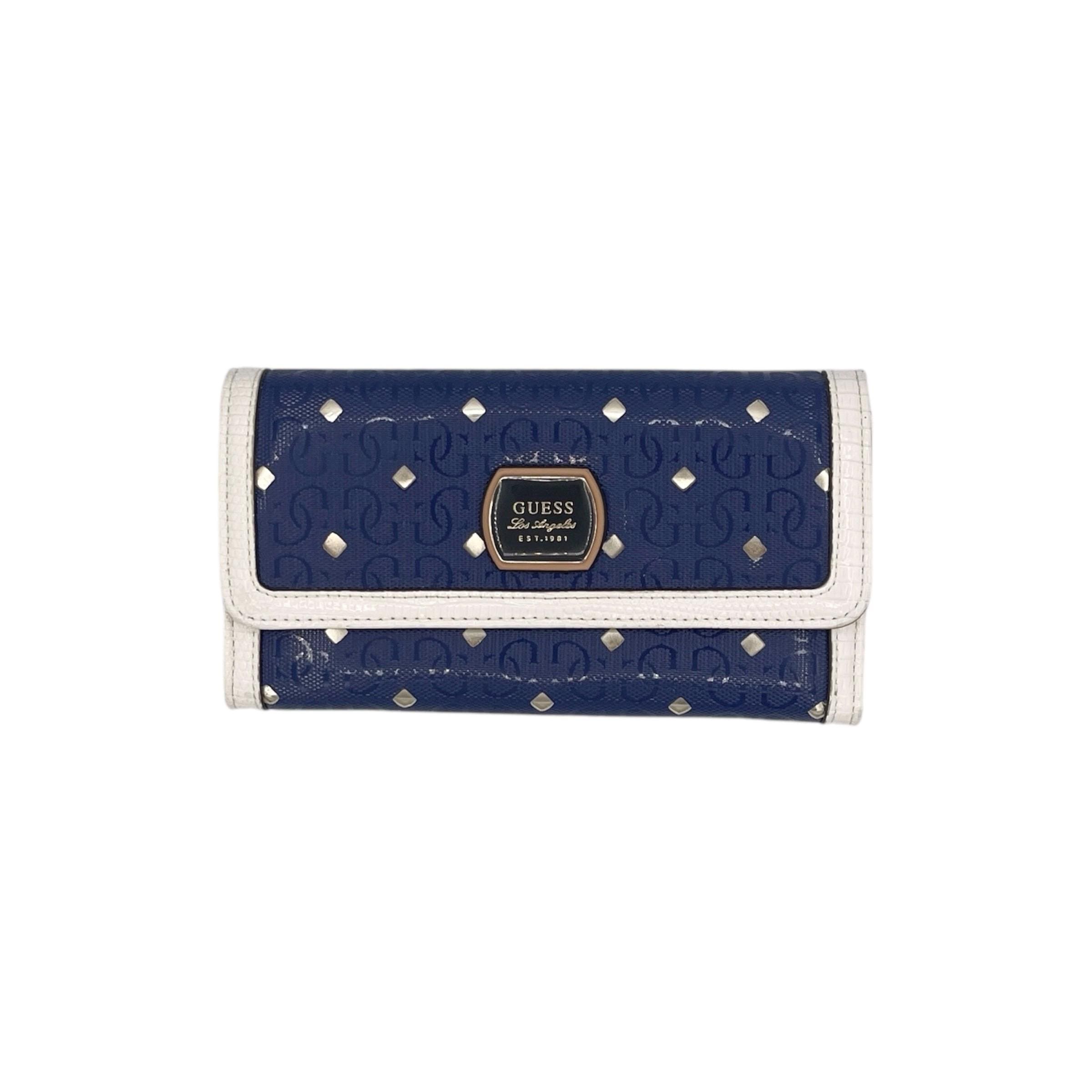 GUESS Hula Girl Slim Clutch Wallet in Navy with White Trim and Diamond  Accents