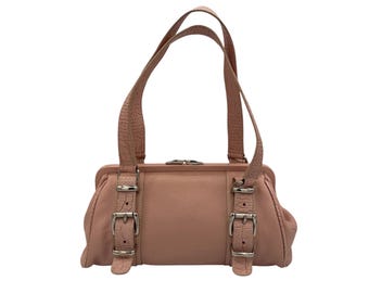 Vintage The Limited Light Pink Baguette Bag with Statement Buckles | 90s Y2K Faux Leather Shoulder Bag | Retro Bowling Bag
