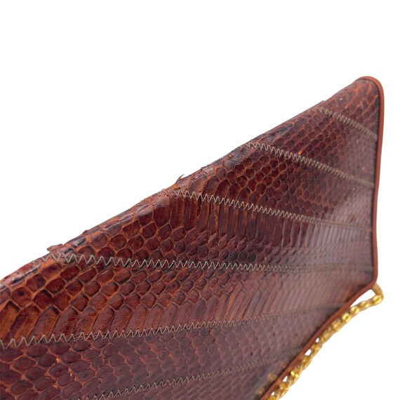 Vintage Brown Python Snake Print Leather Clutch B… - image 5