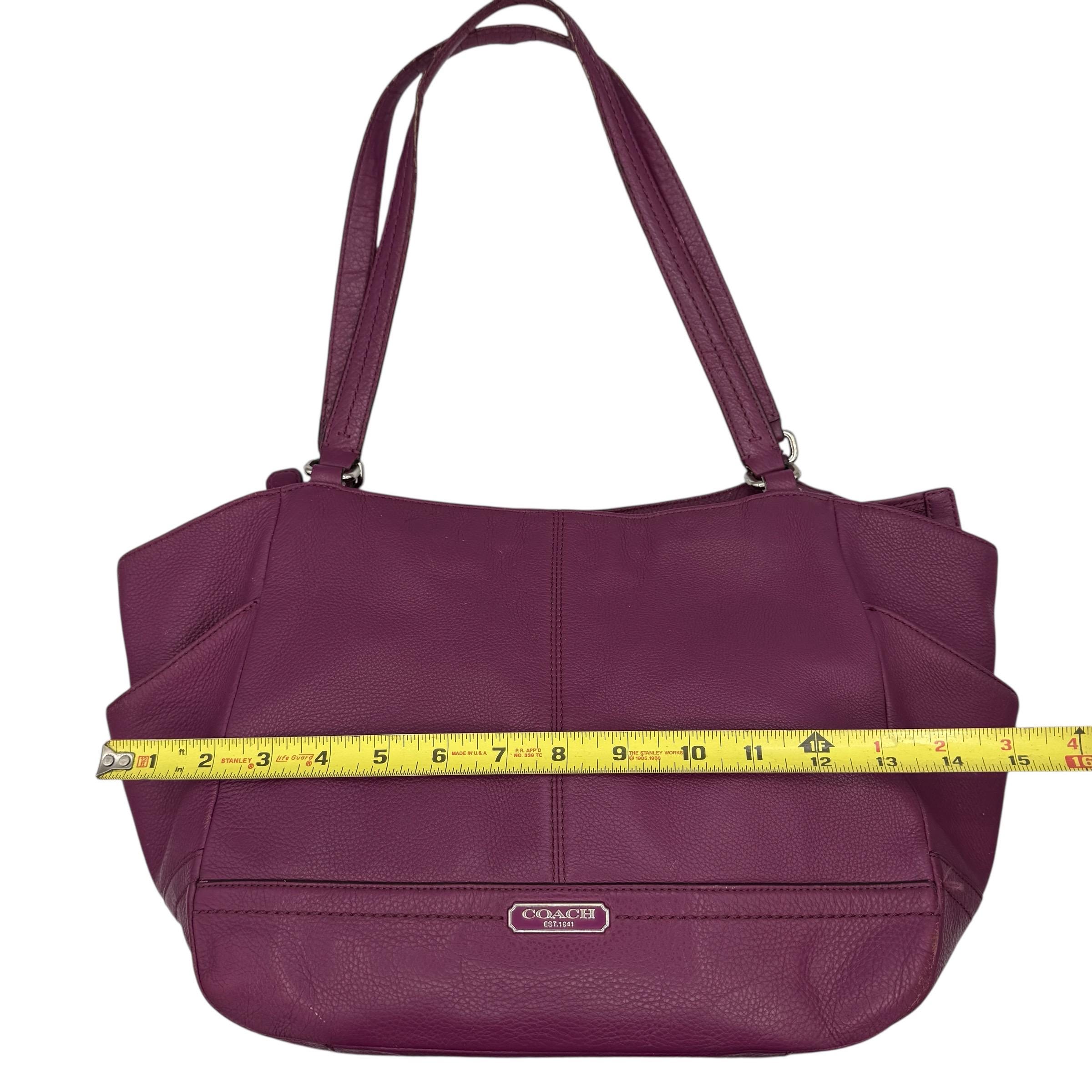 COACH Park Carrie Purple Pebbled Leather Tote Bag, Large Magenta