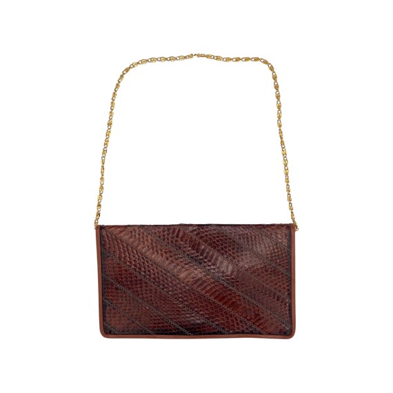 Vintage Brown Python Snake Print Leather Clutch B… - image 1