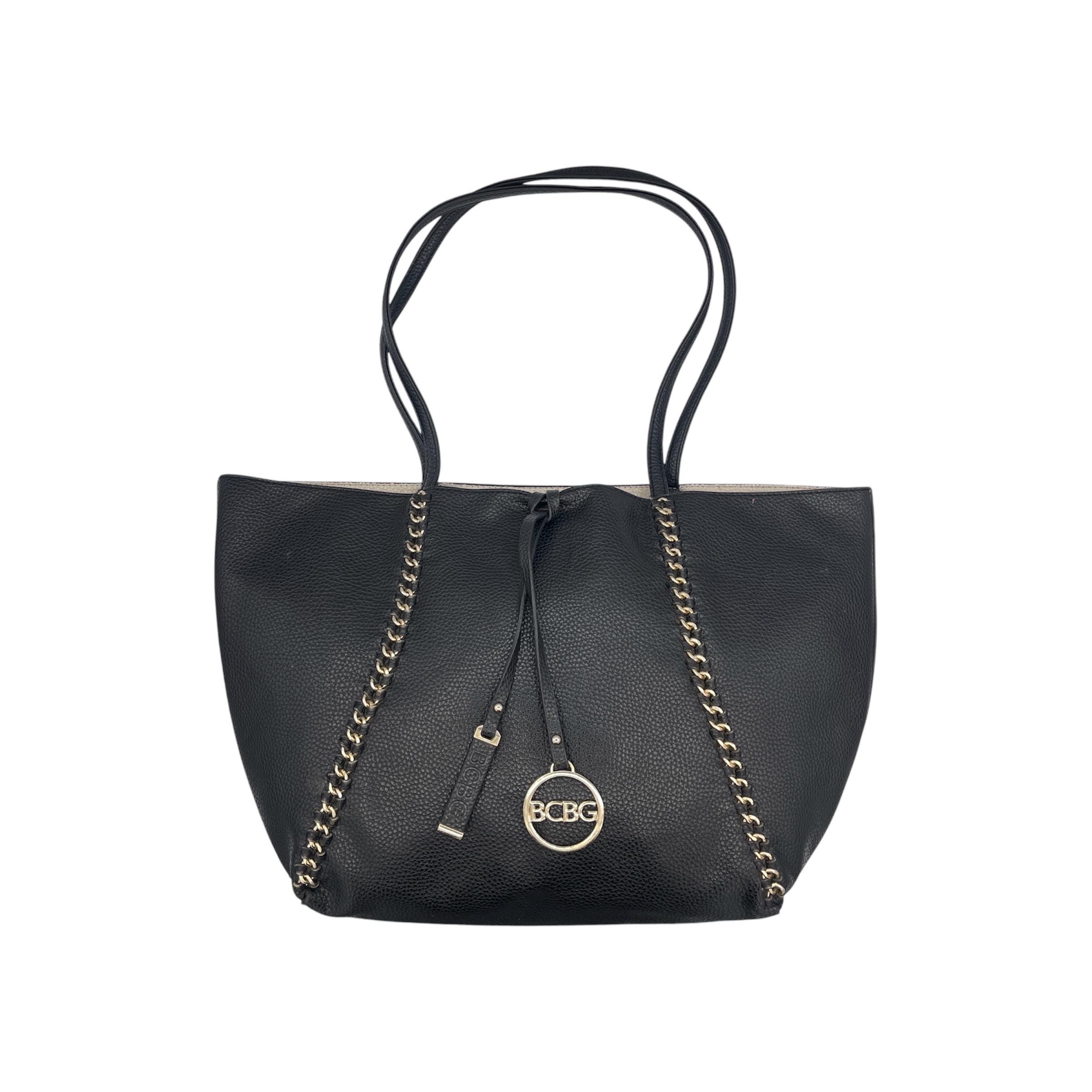 BCBG Large Oversized Black Tote Bag With Gold Chain Accents  display picture 1
