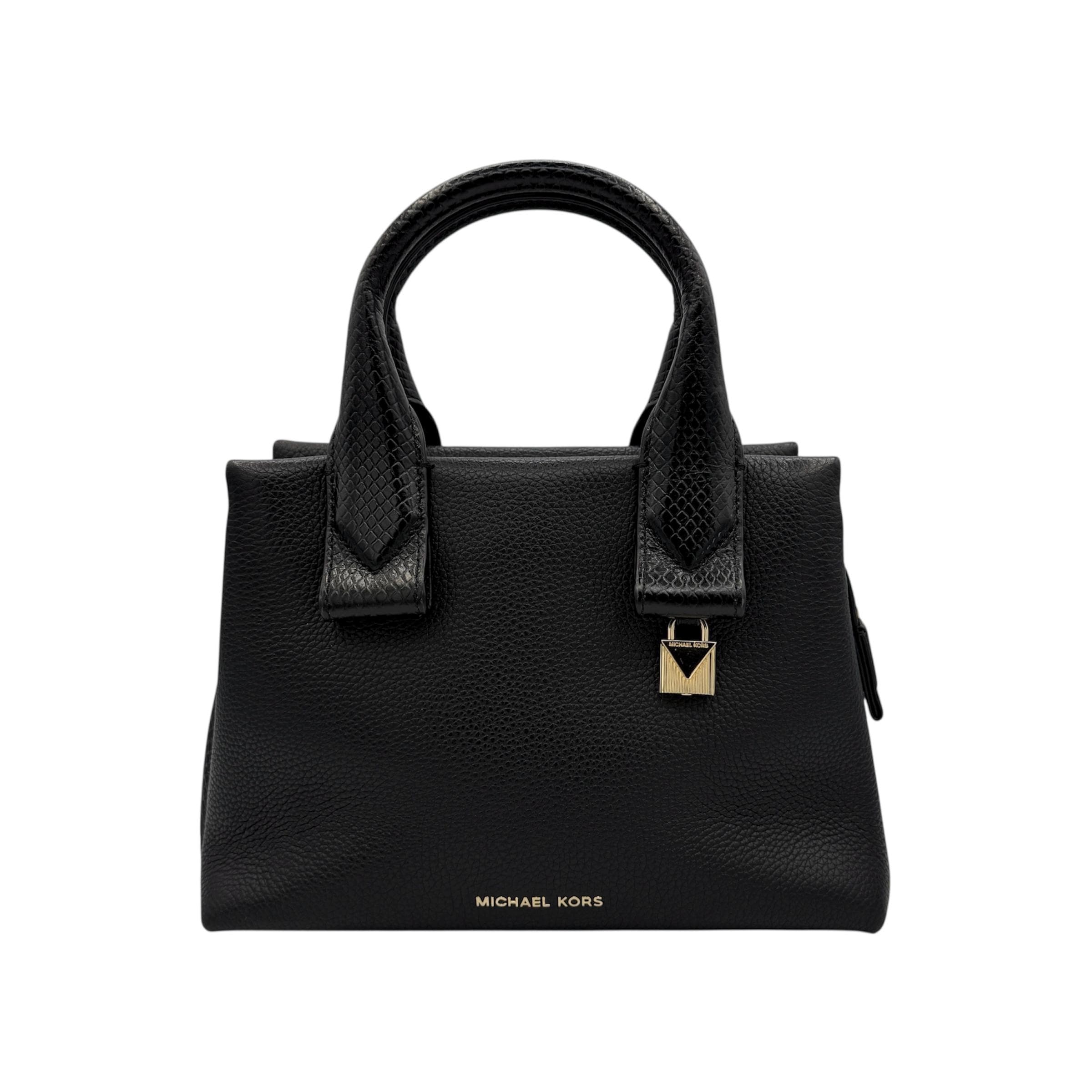 Michael Kors Rollins Pebbled Leather Satchel, Black Small 