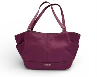 COACH Park Carrie Purple Pebbled Leather Tote Bag, Large Magenta