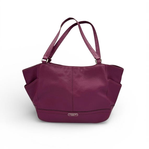 レディース Vintage COACH Leather Tote Bag Purple