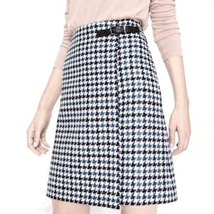 BodenFaye British Tweed 100% Wool Houndstooth Buckle Detail A-Line Kilt Skirt 2