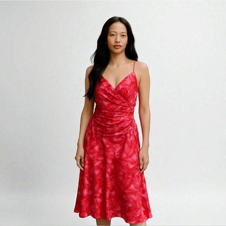 Vintage Adrianna Papell 100%Silk Y2K Tropical Pink Beaded Midi Fairy Dress 8 image 1