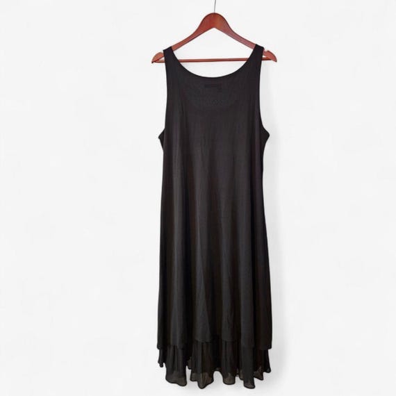 eileen fisher layering dress 100% Silk Chiffon Ruffle Detail Sleeveless Midi in Black XL category_l2_Polo Dresses