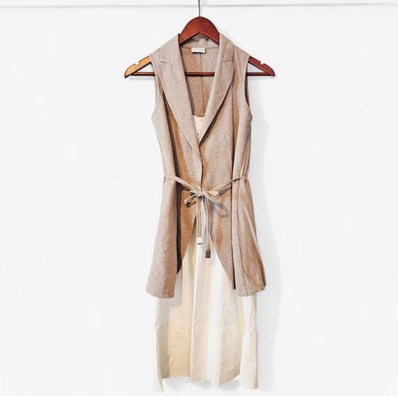 Brunello Cucinelli, Brunello Cucinelli Vintage Sleeveless Cutaway Belted Cardigan Layered Dress XS