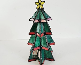 Vintage Tiffany-stijl glas-in-lood kerstboom oplichtende lampbeeldje