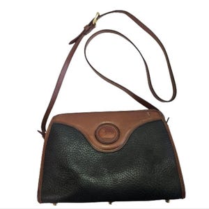 Vintage &#39;80s Dooney & Bourke Black Brown AllWeather Leather Classic Zip Top Bag