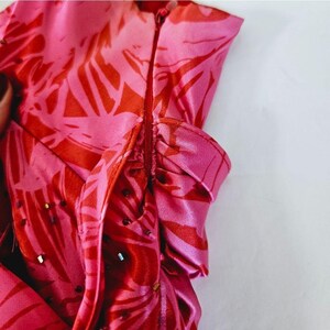 VintageAdrianna Papell 100% zijde Y2K tropische roze midi-feeënjurk met kralen 8 afbeelding 9