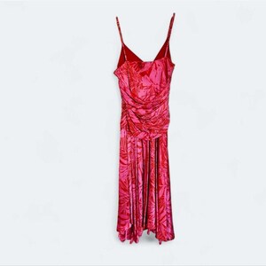 VintageAdrianna Papell 100% zijde Y2K tropische roze midi-feeënjurk met kralen 8 afbeelding 2