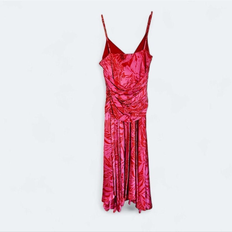 VintageAdrianna Papell 100% zijde Y2K tropische roze midi-feeënjurk met kralen 8 afbeelding 2
