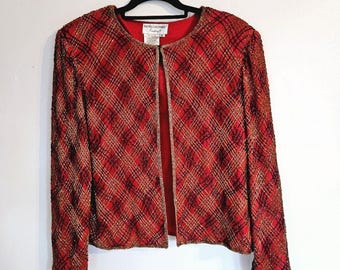Chaqueta de noche vintage de los años 80 de Adrianna Papell Boutique, 100 % seda con lentejuelas y cuentas, talla XL