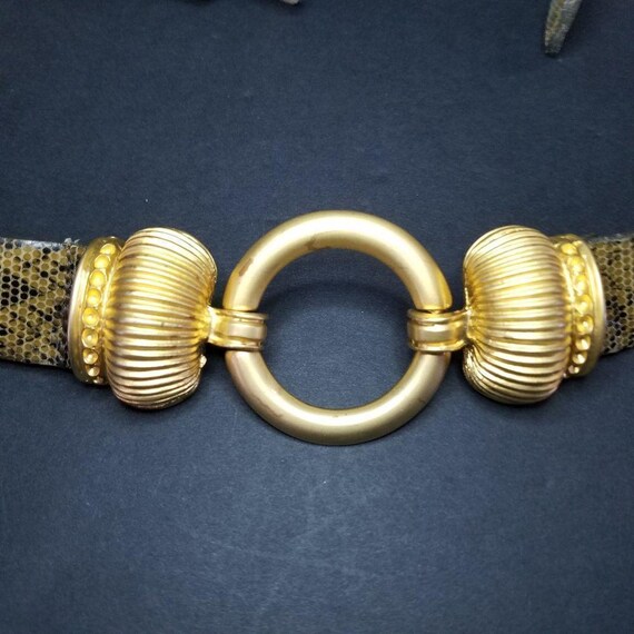 Vintage Worth Tan Leather Snakeskin Pattern Goldtone Metal  display picture 1