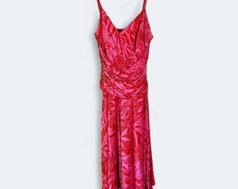 VintageAdrianna Papell 100% seta Y2K Tropical Pink Beaded Midi Fairy Dress 8