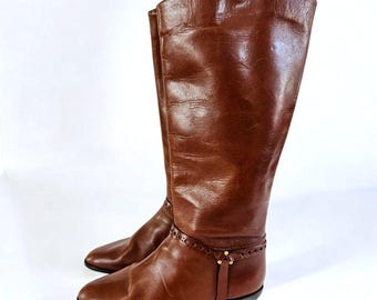 Bottes d'équitation vintage Alexis en cuir marron avec harnais en cuir Etienne Aigner 7