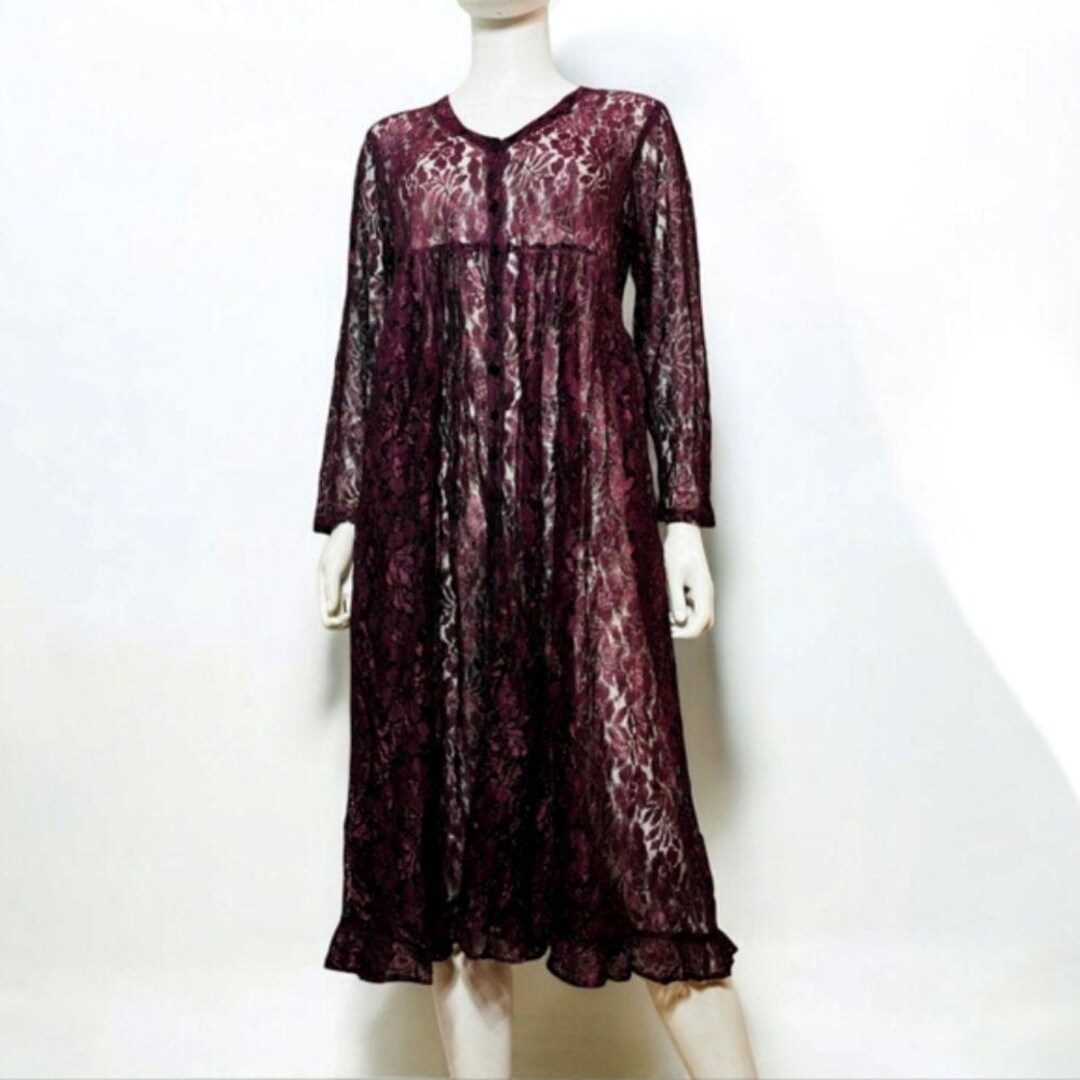 louren vintage lace knit dress お値下げ交渉⭕ Vintage Nostalgia Sheer Dark Purple Floral Lace Empire Waist Baby