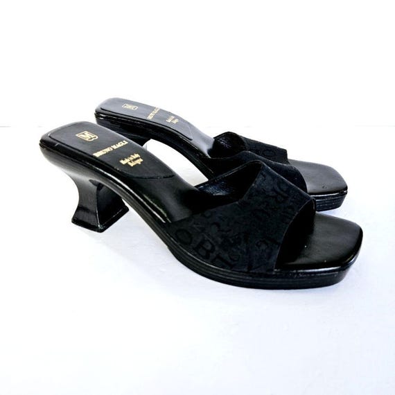 Vintage Bruno Magli Y2ksquare Toe Black Monogram Logo Open  display picture 3