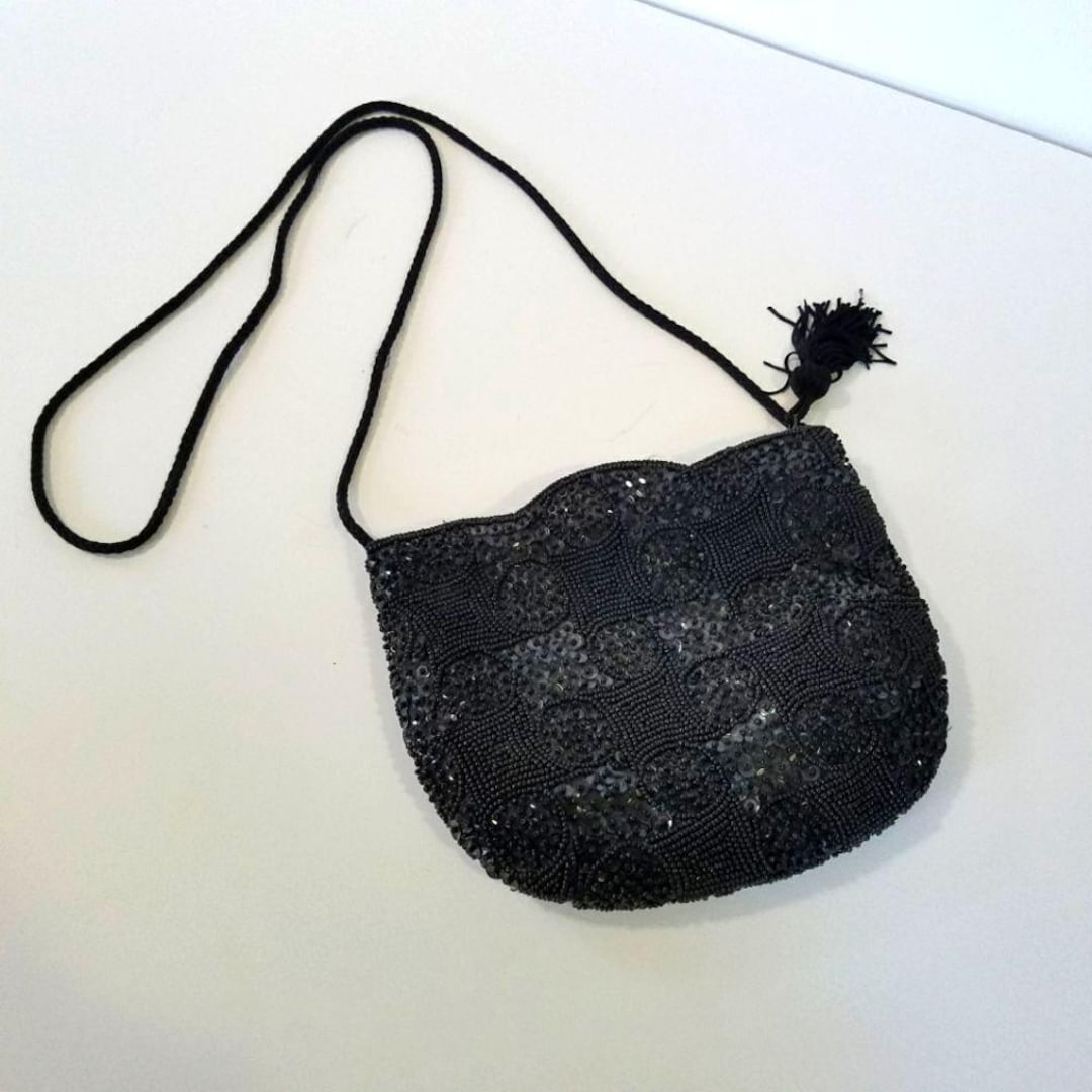 Vintage Andre Cellini beaded waistband belt Andre Cellini Beaded Purse And Belt Set Black Gold Silver  main image 3