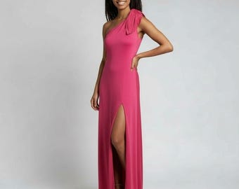 Halston Heritage Grecian One-shoulder Leg Slit Fuchsia Pink Evening Gown Dress M - Etsy Halston Heritage Grecian One-shoulder Leg Slit Fuchsia Pink Evening Gown Dress M - Etsy