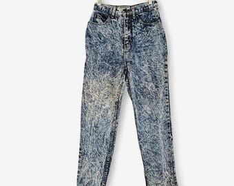 Vintage Stefano 1980's Pinch Waist High Rise Acid Wash Tapered Leg Snap Jeans 2