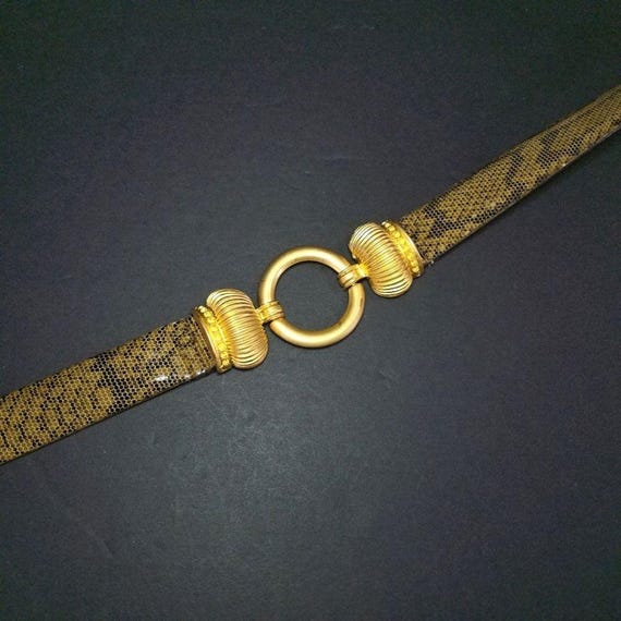 Vintage Worth Tan Leather Snakeskin Pattern Goldtone Metal  display picture 2