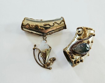 Conjunto de colgante tubular de metal con gema de estilo brutalista indio, vintage, de los años 70.