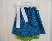 Pebbles Costume turquoise size 0-3 months through size 3 includes bone and with or without crochet headband