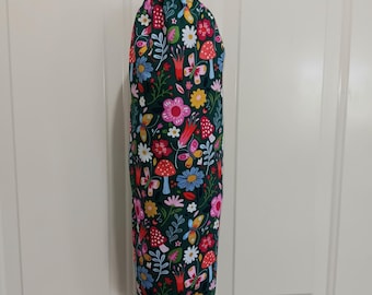 Mushrooms flowers butterflies on green plastic bag holder, organizer, fabric bag holder green red mustard coral pink blue pink