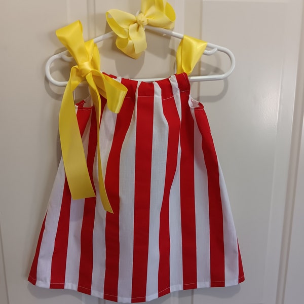 Red white stripe popcorn inspired girls costume dress size infant thru size 8