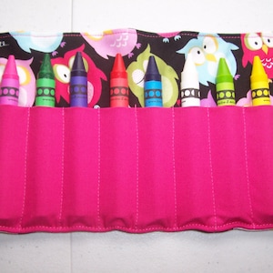 Owl crayon roll up holds 8 to 14 crayons