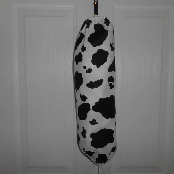 COW PRINT plastic bag holder, organizer, fabric bag holder many colors to pick from