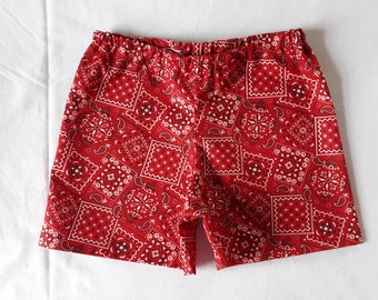 VTG 90s Red Bandana Paisley Print Shorts High Rise Elastic VTG 90s Red Bandana Paisley Print Shorts High Rise Elastic