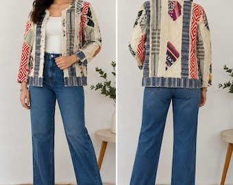 Giacca patchwork boho dall'aspetto artigianale