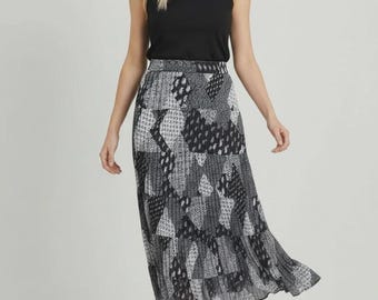 Gonna boho a balze in cotone stampato con patchwork