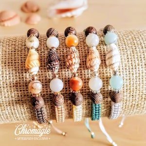 Bracciale Mediterraneo - Bracciale in macramè con conchiglia e pietre naturali - Bracelet with shell, wood and natural stones - Idea regalo