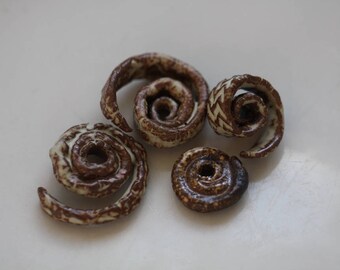 Ceramic Beads chunky tribal swirl beads handmade Beads  clay  beads art beads  earthy clay beads artisan beads bead supplies potterygirl