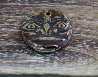 Ceramic Face face Pendant Handmade clay face Tribal face art bead organic earthy artisan jewelry components  supplies potterygirl1