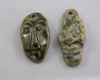 Ceramic tribal faces focals Handmade pendant clay face pendant art bead organic earthy artisan jewelry supplies potterygirl1