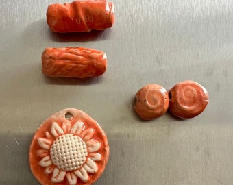 Ceramic Focal and Handmade beads stoneware beads clay bead art Beads variety pack earthy organic artisan jewelry supplies potterygirl