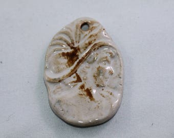 Ceramic cameo pendant, handmade stoneware clay  cameo pendant  art bead earthy organic artisan jewelry supplies potterygirl1