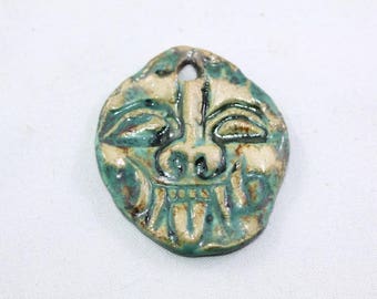 Ceramic Tribal Face Pendant Handmade clay tribal face tribal face bead organic earthy artisan jewelry components  supplies potterygirl1