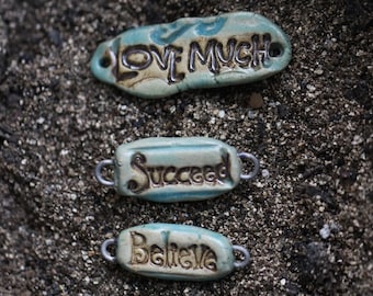 Ceramic word pendant word connector bracelet bar Handmade word component Artisan  Clay Love art bead organic earthy porcelain word bead